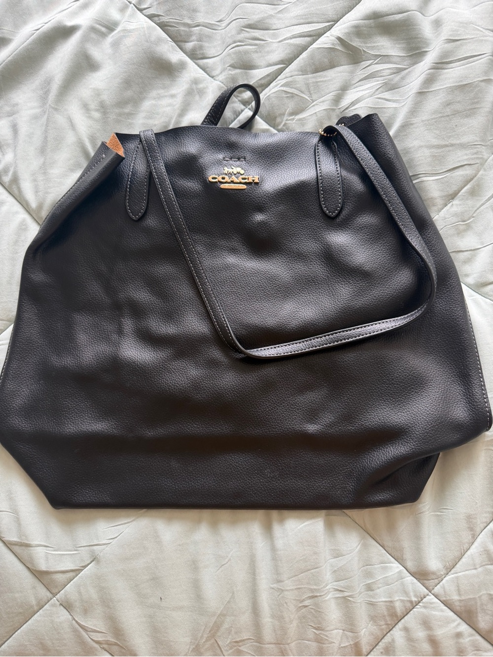 Coach Black Pebbled Leather Shoulder Tote with Gold Logo